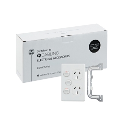 4C | Classic Double Power Point 250V 10A with 16AX Extra Switch - Vertical - 10 Pack with 10 FREE C-Clips 040.000.0315.10PACK