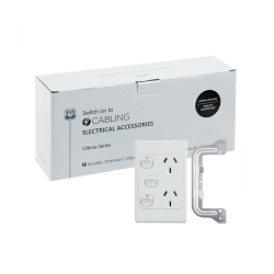 4C | Ultima Double Power Point 250V 10A with16AX Extra Switch - Vertical - 10 Pack with 10 FREE C-Clips 040.000.0323.10PACK