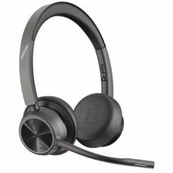 HP Poly Voyager 4300 UC 4320 Wireless On-ear, Over-the-head Stereo Headset - Black - Siri, Google Assistant - Binaural - Supra-aural - 9100 cm - Bluetooth - 20 Hz to 20 kHz - 149.9 cm Cable - MEMS Technology, Electret Condenser, Noise Cancelling Microphon