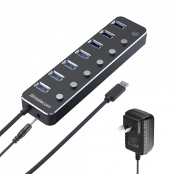 Simplecom CH375PS Aluminium 7 Port USB 3.0 Hub with Individual Switches and Power Adapter (CH375PS)