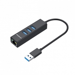 Simplecom CHN420 Black Aluminium 3 Port SuperSpeed USB HUB with Gigabit Ethernet Adapter (CHN420-BLACK)
