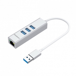 Simplecom CHN420 Silver Aluminium 3 Port SuperSpeed USB HUB with Gigabit Ethernet Adapter (CHN420-SILVER)