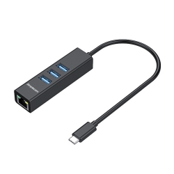 Simplecom CHN421 Aluminium USB-C to 3 Port USB HUB with Gigabit Ethernet Adapter Black (CHN421-BK)