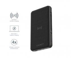 CYGNETT 27000 mAh USB-C Laptop and Wireless Power Bank - Black (CY3113PBCHE) Charge 3 devices at once, 60W USB-C Power Delivery,