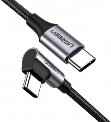 UGREEN USB-C to Angled USB2.0-C Round Cable M/M Aluminum Shell Nickel Plating 1m (Gray Black) (ACBUGN50123a)