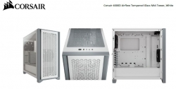 Corsair Carbide Series 4000D Airflow ATX Tempered Glass White, 2x 120mm Fans pre-installed. USB 3.0 x 2, Audio I/O. Case (CC-9011201-WW)