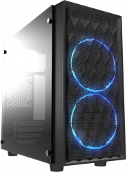 Casecom CMC-72 Micro ATX Tower Side Transparent Temper glass 2x12CM Blue LED FANs, with 550W PSU PCIE 6+2 pins Gamming case (CMC-72)