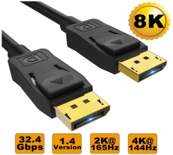 8Ware 3m Ultra 8K DisplayPort DP1.4 Cable - Male to Male Gold Plated 7680x4320 8K@60Hz 4K@144Hz 32.4Gbps UHD QHD FHD HDP HDCP HDTV HDR (RC-DP38K)