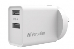 Verbatim USB Charger Dual Port 2.4A - White Twin Port Wall Charger (66593)