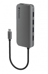 Verbatim USB-C Hub with HDMI, RJ45, SD, microSD, 3x USB A, USB-C PD 100W - Space Grey (66604)