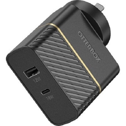 OtterBox Fast Charge Dual Port Wall Charger USB-C and USB-A 30W (Type I) - Black Shimmer (78-80029)