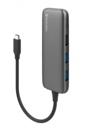 Verbatim USB-C Hub with 2x USB 3.0, 1x USB 2.0 & 1x USB C port - Space Grey (66603)