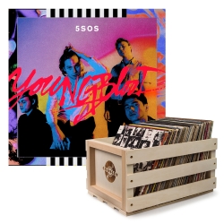 Crosley Record Storage Crate & 5 SECONDS OF SUMMER YOUNGBLOOD - VINYL ALBUM Bundle (UM-6748225-B)
