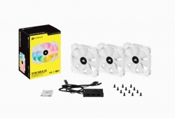 Corsair White SP120 RGB ELITE, 120mm RGB LED PWM Fan with AirGuide, Triple Pack with Lighting Node CORE (CO-9050137-WW)