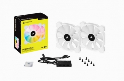Corsair White SP140 RGB ELITE, 140mm RGB LED Fan with AirGuide, 68 CFM, Dual Pack with Lighting Node CORE (CO-9050139-WW)