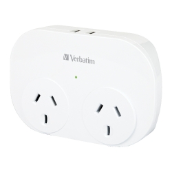 Verbatim Dual USB Surge Protected with Double Adaptor - White 2x USB Charger Outlet,  66595