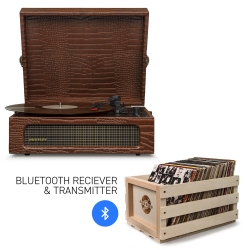 Crosley Voyager Brown Croc - Bluetooth Portable Turntable & Record Storage Crate CR8017BSC-BR4