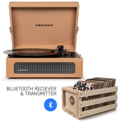 Crosley Voyager Tan - Bluetooth Portable Turntable & Record Storage Crate CR8017BSC-TA4