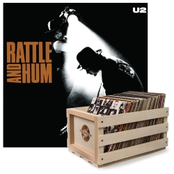 Crosley Record Storage Crate & U2 RATTLE AND HUM - VINYL ALBUM Bundle UM-8422991-B