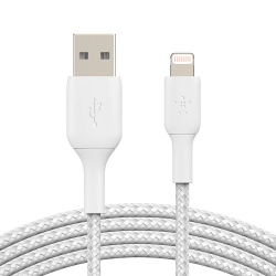 Belkin BOOST CHARGE Braided Lightning to USB-A Cable (2m / 6.6ft, White) - MFi certified for confirmed compatibility, CAA002bt2MWH