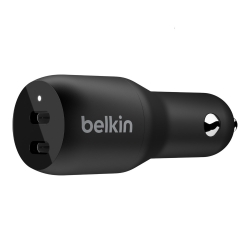 Belkin BOOST CHARGE Dual USB-C Car Charger 36W - Black -Supports fast charge for iPhone* and all USB Power Delivery-compatible devices CCB002btBK