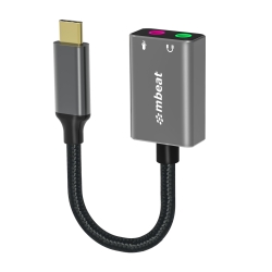 mbeat Elite USB-C to 3.5mm Audio and Microphone Adapter - Adds Headphone Audio and Microphone Jack to USB-C Computer, Tablet Smartphone Devices - Spa