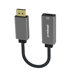 mbeat Elite Display Port to HDMI Adapter - Converts DisplayPort to HDMI Female Port, Supports 4K@60Hz (3840×2160), Nylon Braided Cable - Space Grey