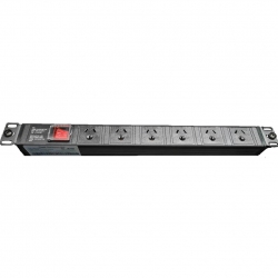 4cabling 1RU 6 Way GPO Rack Mount PDU Power Rail With Red ON/Off Switch and fixed 10A Power Cord - PDU.6WRS.10A