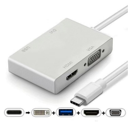 8WARE 8W-USBCHDVU 4-in-1 Hub USB C to HDMI DVI VGA Adapter with USB 3.1 Gen 1 Port for Mac Book Pro 2018 Chromebook Pixel XPS Surface Go and More 8W-USBCHDVU