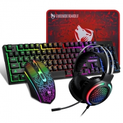 T-Wolf TF400 4-pcs Rainbow Keyboard/Mouse/Headphone/Mouse Pad Kit Set ELETEQTF400