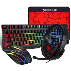 T-Wolf TF800 RGB 4-pcs Gaming Keyboard/Mouse/Headphone/Mouse Pad Kit Set ELETEQTF800