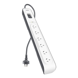 Belkin 6 - Oulet Surge Protection Strip with 2M Power Cord - White/Grey ( BSV603au2M),Damage-resistant,Rated to withstand a power surge of 650 joules