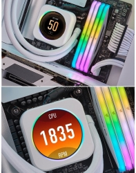 CORSAIR iCUE ELITE CPU Cooler LCD White Display Upgrade Kit transforms your CORSAIR ELITE CAPELLIX CPU cooler into a personalized dashboard