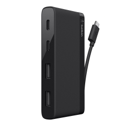 Belkin USB-C 4-Port Mini Hub (USB Type-C) - Black(F4U090btBLK),2x USB-C Ports,2x USB-A Ports,5Gbps Data Transfer Speeds (shared),Ultra-portable