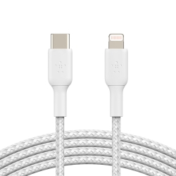 Belkin BOOST CHARGE Braided Lightning to USB-C Cable (1m/3.3ft) - White(CAA004bt1MWH),MFi certified,Tested to withstand 10,000+ bends for longevity