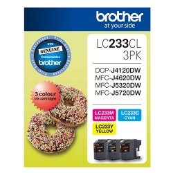 Brother LC-233 3x Colour Value 3 Pack, Cyan, Magenta, Yellow LC-233CL-3PKS