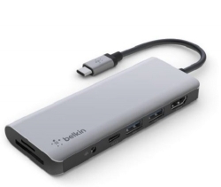Belkin USB-C Dock (7-in-1) - Grey (AVC009btSGY), Aluminum enclosure design, 4K HDMI, Slim design, Tethered cable AVC009btSGY