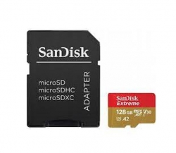 SanDisk Extreme microSDXC, SQXAA 128GB, V30, U3, C10, A2, UHS-I, 190MB/s R, 90MB/s W, 4x6, SD adaptor, Lifetime Limited, Action Cam SDSQXAA-128G-GN6AA