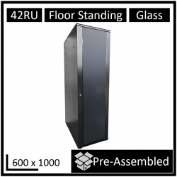 LDR Assembled 42U Server Rack Cabinet (600mm x 1000mm) Glass Door, 1x 8-Port PDU, 1x 4-Way Fan, 2x Fixed Shelves - Black Metal Construction WB-NC604215B