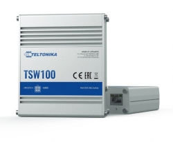 Teltonika | TSW100 | Industrial Unmanaged PoE+ Switch, 120W, 4x PoE Ports, Plug-N-Play, (PSU included) TT.TSW100