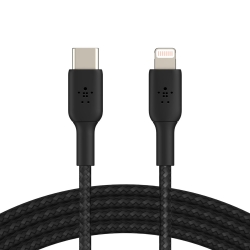 Belkin BOOST CHARGE Braided Lightning to USB-C Cable (1m/3.3ft) - Black (CAA004bt1MBK), 30W Fast Charge, 480Mbps Data Transfer, MFi-Certified CAA004bt1MBK