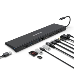 Simplecom CHN622 USB-C 12-in-1 Multiport Docking Station Laptop Stand Dual HDMI + VGA Triple Display Gigabit LAN CHN622