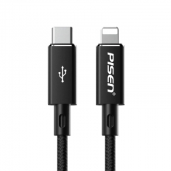 PISEN Lightning to USB-C PD Fast Charging Cable (1M) - Black (6940735465375), Support 3A, Anti-Breaking, Braided Cable, Reinforced & More Durable 6.94074E+12