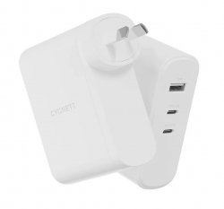Cygnett PowerMaxx 100W Multiport GaN Wall Charger - White (CY4373PDWCH),1xUSB-A (18W),2xUSB-C PD (100W), Intelligent Power, Laptop Charger CY4373PDWCH