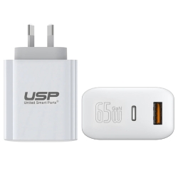 USP 65W Dual Ports (USB-C + USB-A) PD GaN Wall Charger White - PPS Technology, Intelligent,Travel Ready,Charge 2 Devices Simultaneously,Laptop Charger 6.97289E+12