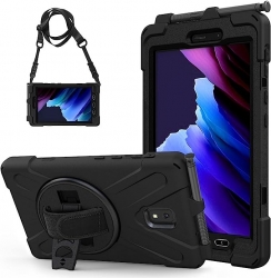 Pisen Rugged Samsung Galaxy Tab Active3 (8") Case Black - Built-in-Kickstand, Adjustable Hand Strap, Shoulder Strap, Pen Holder, DropProof HDTACTIVE3