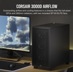 Corsair Carbide Series 3000D Solid Steel Front ATX Tempered Glass Black, 2x 120mm Fans pre-installed. USB 3.0 x 2, Audio I/O. Case CC-9011251-WW