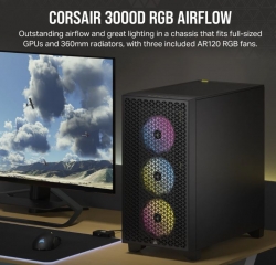 Corsair Carbide Series 3000D RGB Solid Steel Front ATX Tempered Glass Black, 3x AR120 RGB Fans & Adapter pre-installed. USB 3.0 x 2, Audio I/O. Case CC-9011255-WW