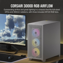 Corsair Carbide Series 3000D RGB Solid Steel Front ATX Tempered Glass White, 3x AR120 RGB Fans & Adapter pre-installed. USB 3.0 x 2, Audio I/O. Case CC-9011256-WW