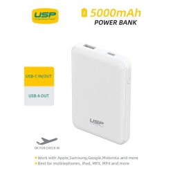 USP Mini 5K mAh Power Bank (18.5W) with Dual Ports (USB-C + USB-A) White - LED Power Indicator, Fast & Safe,Intelligent Charging,Meet Airport Aviation 6.97289E+11